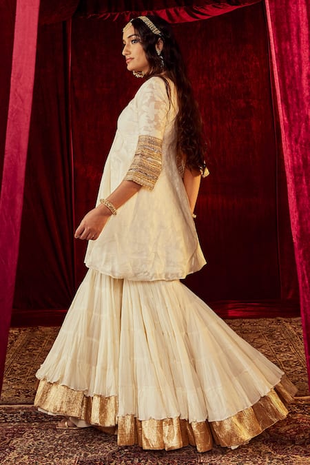 Roze Ivory Dupatta Original Mukaish Organza, Kurta Silk Jodha Jacquard Peplum Set Online at Aza Fashions Roze_Ivory Dupatta Original Mukaish Organza, Kurta Silk Jodha Jacquard Peplum Set _Online_at_Aza_Fashions