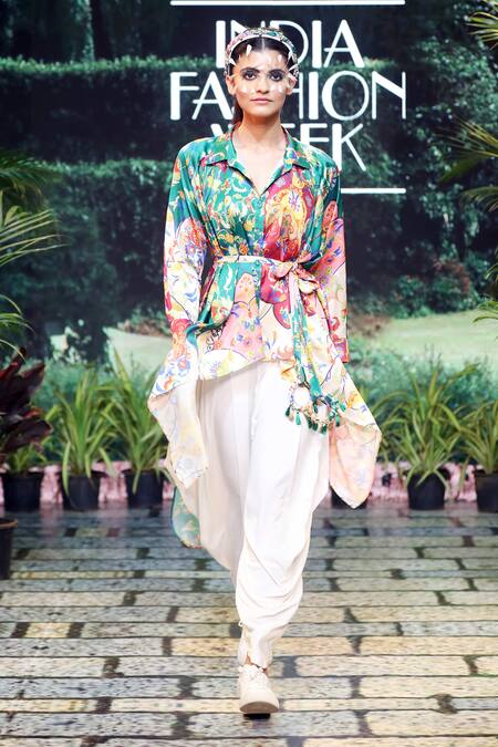 Buy_RANNA GILL_Multi Color Printed Silk Tunic_Online_at_Aza_Fashions