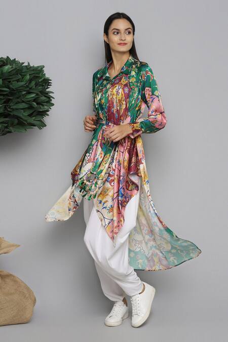 RANNA GILL_Multi Color Printed Silk Tunic_Online_at_Aza_Fashions