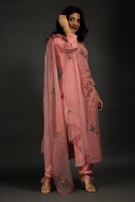 Kasturi Tikmani Pure Tissue Chanderi Kurta Pant Set 