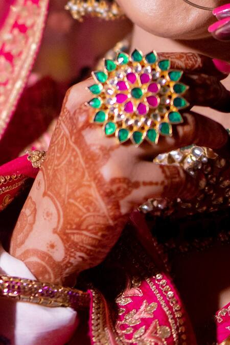 Riana Jewellery_Gold Plated Stones Floral Ring _Online_at_Aza_Fashions