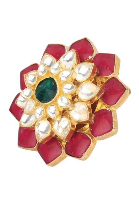Riana Jewellery_Gold Plated Stone Floral Ring _Online_at_Aza_Fashions