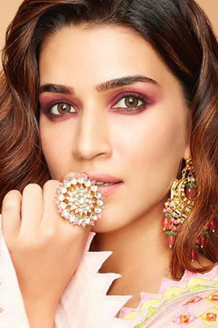 Riana Jewellery_Gold Plated Beads, Diamonds Floral Stone Ring _Online_at_Aza_Fashions