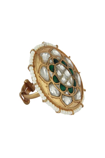 Riana Jewellery_Gold Plated Pearls Circular Stone Ring _Online_at_Aza_Fashions