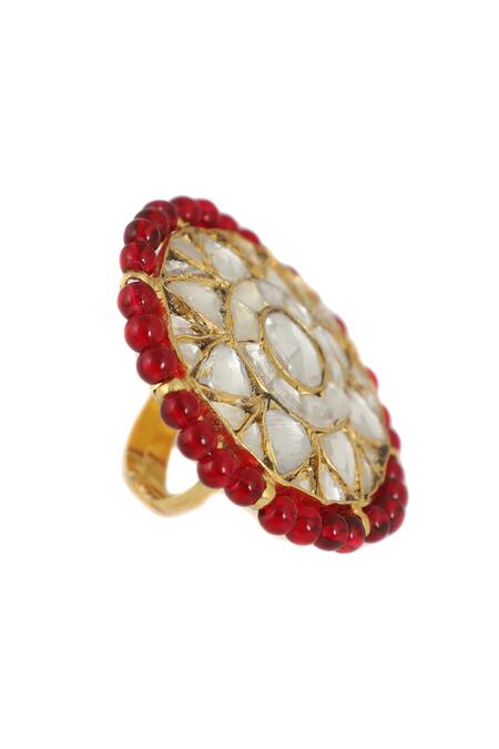 Riana Jewellery_Gold Plated Beads, Diamonds Floral Stone Ring _Online_at_Aza_Fashions