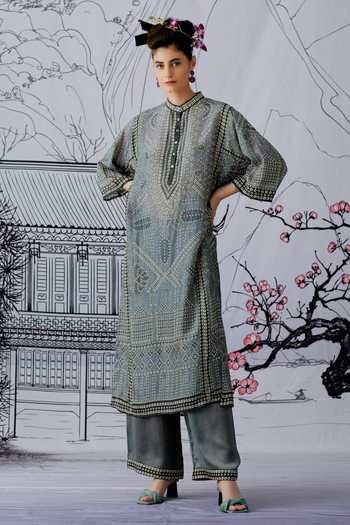 Buy Rajdeep Ranawat Grey Silk Band Ghazala Tunic Online at Aza Fashions Buy_Rajdeep Ranawat_Grey Silk Band Ghazala Tunic_Online_at_Aza_Fashions