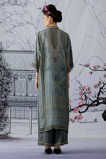 Shop Rajdeep Ranawat Grey Silk Band Ghazala Tunic at Aza Fashions Shop_Rajdeep Ranawat_Grey Silk Band Ghazala Tunic_at_Aza_Fashions