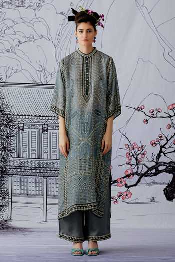 Buy Rajdeep Ranawat Grey Silk Band Ghazala Tunic at Aza Fashions Buy_Rajdeep Ranawat_Grey Silk Band Ghazala Tunic_at_Aza_Fashions