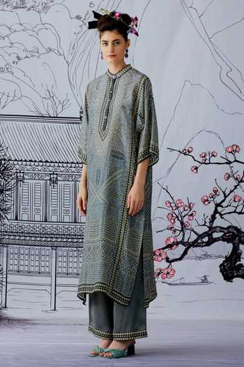 Shop Rajdeep Ranawat Grey Silk Band Ghazala Tunic Online at Aza Fashions Shop_Rajdeep Ranawat_Grey Silk Band Ghazala Tunic_Online_at_Aza_Fashions