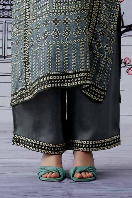 Rajdeep Ranawat_Grey , Satin, Kota Band Ghazala Tunic Set_at_Aza_Fashions