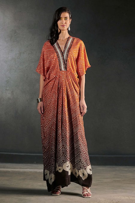 Rajdeep Ranawat Kusum Silk Bandhani Print Kaftan Dress 