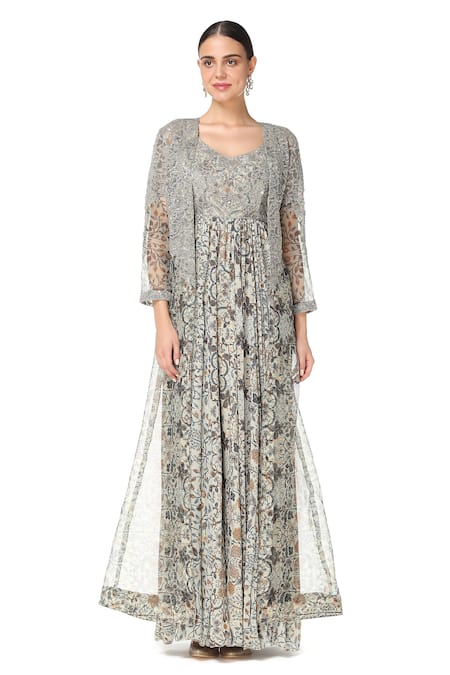 Rabani & Rakha Printed Gown with Jacket 