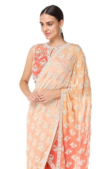 Buy Rabani & Rakha Orange Organza, Net, Georgette, Dupion Embroidered Lehenga Saree With Blouse Online at Aza Fashions Buy_Rabani & Rakha_Orange Organza, Net, Georgette, Dupion Embroidered Lehenga Saree With Blouse _Online_at_Aza_Fashions