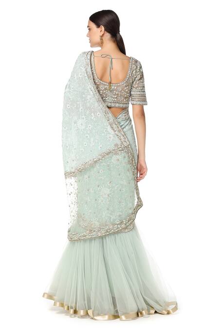 Shop_Rabani & Rakha_Blue Georgette Round Embroidered Lehenga Saree With Blouse  _at_Aza_Fashions