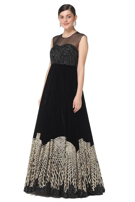 Rabani & Rakha Velvet Embroidered Gown 