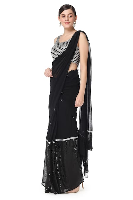 Black ruffle lehenga saree – Kuro Clothing India