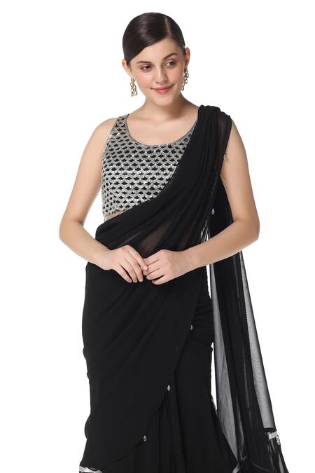 Buy_Rabani & Rakha_Black Georgette Round Embroidered Lehenga Saree With Blouse  _Online_at_Aza_Fashions