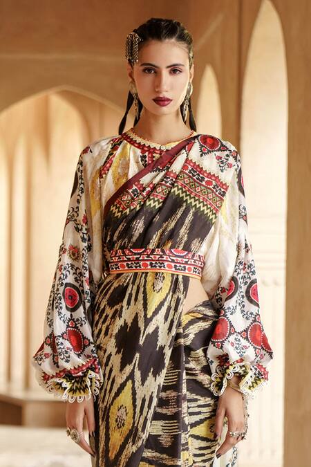 Rajdeep Ranawat_White Silk Round Bibidana Top_at_Aza_Fashions