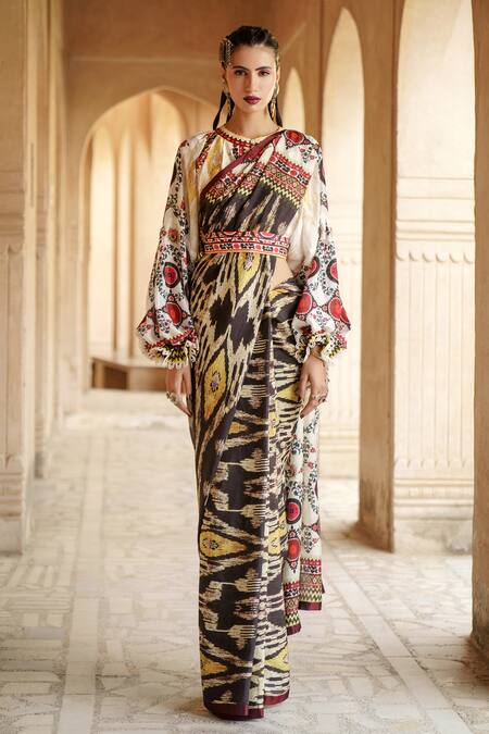 Buy_Rajdeep Ranawat_White Silk Round Bibidana Top_Online_at_Aza_Fashions