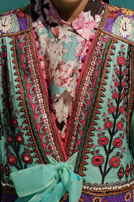 Rajdeep Ranawat_Purple Silk Spread Collar Gulisha Printed Shirt_at_Aza_Fashions