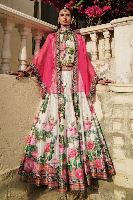 Rajdeep Ranawat Zulnara Organza Cape & Lehenga Set 