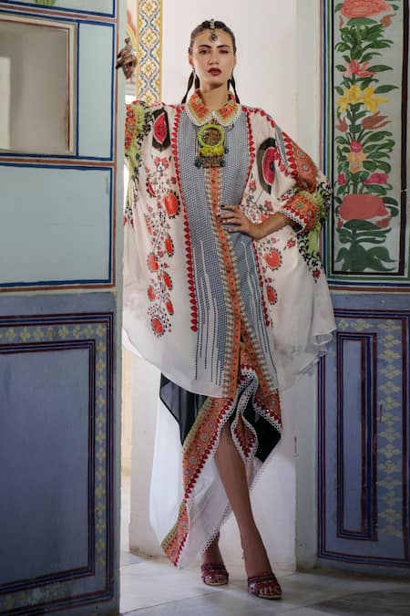 Rajdeep Ranawat White Silk Spread Collar Kamara Shirt Tunic  