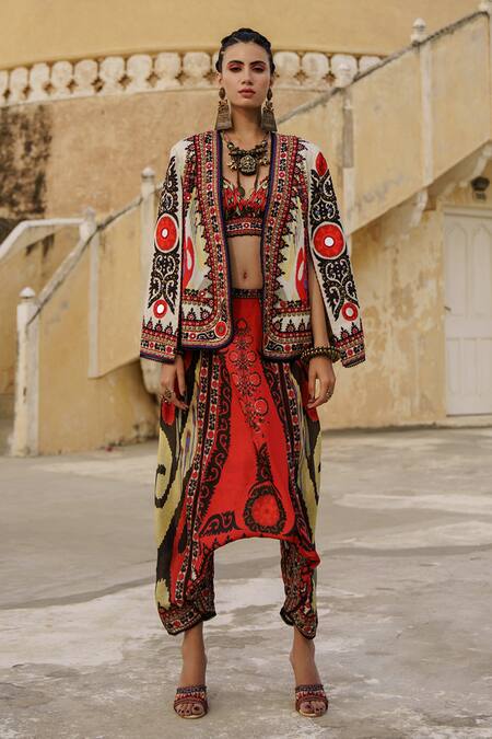 Shop Rajdeep Ranawat Red Dupion Open Madina Jacket at Aza Fashions Shop_Rajdeep Ranawat_Red Dupion Open Madina Jacket_at_Aza_Fashions