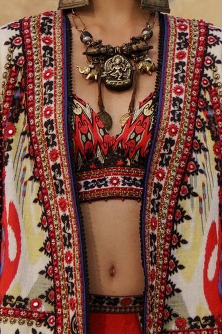 Shop Rajdeep Ranawat Red Dupion V Neck Maviya Bralette Online at Aza Fashions Shop_Rajdeep Ranawat_Red Dupion V Neck Maviya Bralette_Online_at_Aza_Fashions