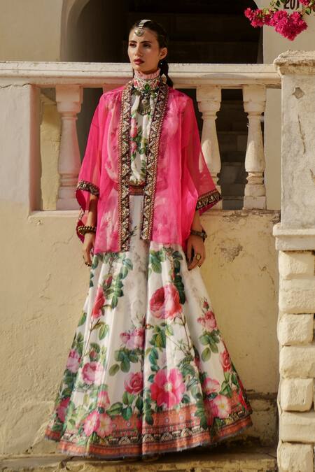 Buy_Rajdeep Ranawat_Pink Organza Open Zulnara Kimono Cape_Online_at_Aza_Fashions