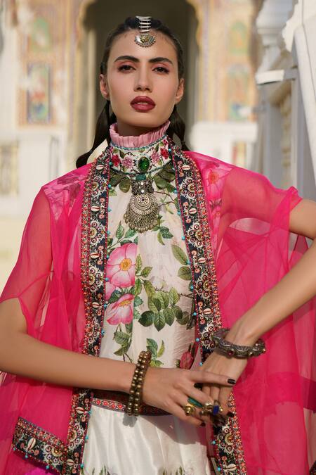 Rajdeep Ranawat_Pink Organza Open Zulnara Kimono Cape_at_Aza_Fashions