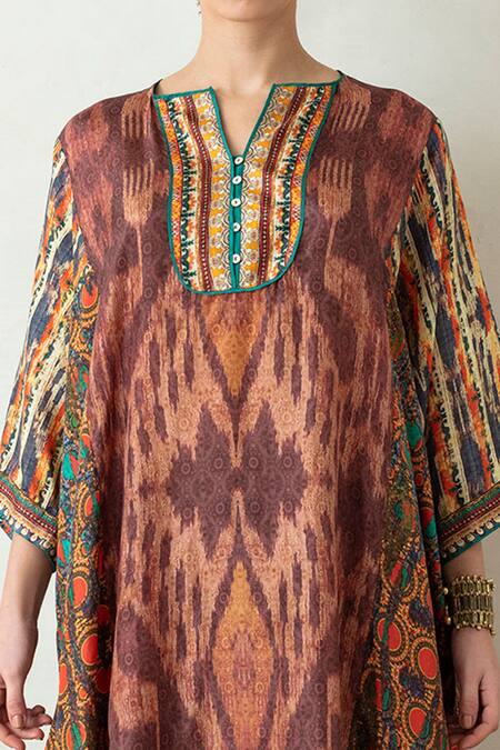 Rajdeep Ranawat_Brown Silk Round Madina Asymmetric Tunic_at_Aza_Fashions