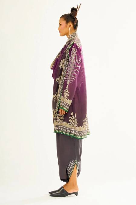 Buy_Rajdeep Ranawat_Black Satin Floral South Printed Dhoti Pant_Online_at_Aza_Fashions