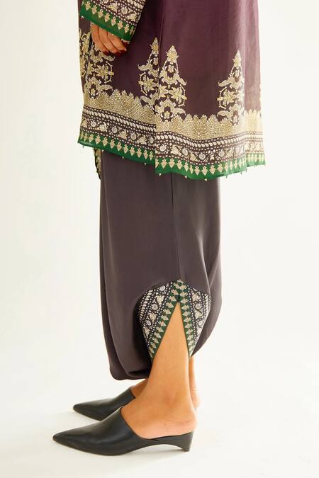Shop_Rajdeep Ranawat_Black Satin Floral South Printed Dhoti Pant_Online_at_Aza_Fashions