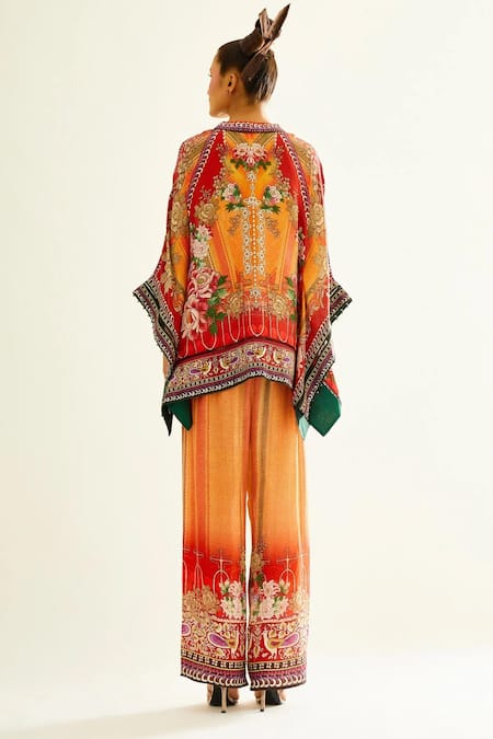 Shop Rajdeep Ranawat Orange Silk Floral Mandarin Collar Ramona Poncho Tunic at Aza Fashions Shop_Rajdeep Ranawat_Orange Silk Floral Mandarin Collar Ramona Poncho Tunic_at_Aza_Fashions