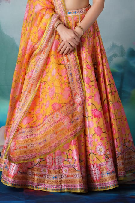 Orange and Pink Brocade Lehenga