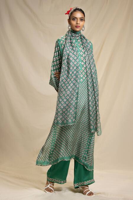 Rajdeep Ranawat_Green , Kota Round Bandhani Print Kurta Set_Online_at_Aza_Fashions