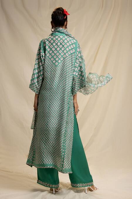 Shop_Rajdeep Ranawat_Green , Kota Round Bandhani Print Kurta Set_at_Aza_Fashions