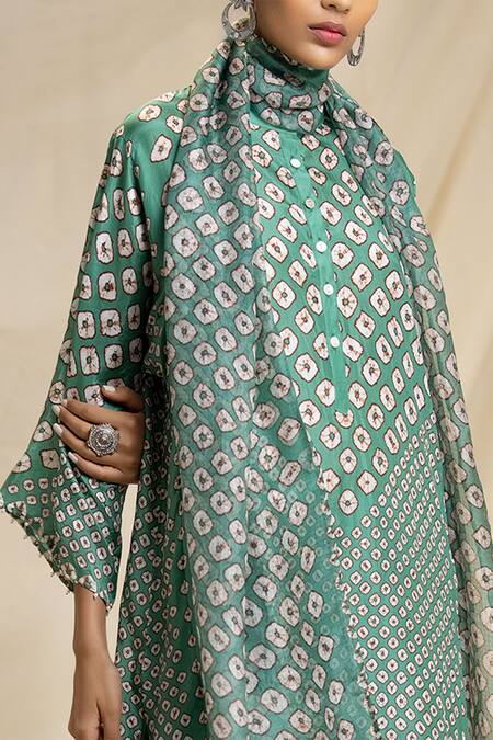 Shop_Rajdeep Ranawat_Green , Kota Round Bandhani Print Kurta Set_Online_at_Aza_Fashions