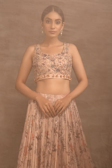 Shop_Radhika & Raghav_Pink Tulle, Chiffon And Silk Chanderi Cutdana, Sequin & Floral Print, Lehenga Set_Online_at_Aza_Fashions