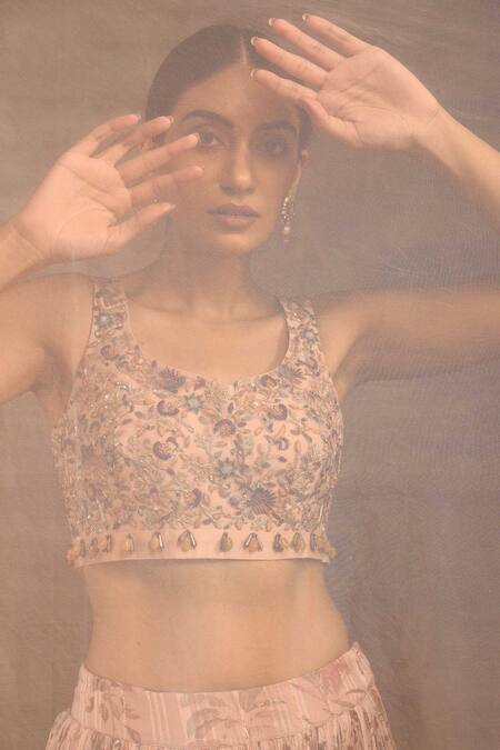 Radhika & Raghav_Pink Tulle, Chiffon And Silk Chanderi Cutdana, Sequin & Floral Print, Lehenga Set_at_Aza_Fashions