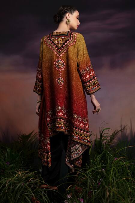 Shop Rajdeep Ranawat Red Silk Navya Printed Asymmetric Tunic at Aza Fashions Shop_Rajdeep Ranawat_Red Silk Navya Printed Asymmetric Tunic_at_Aza_Fashions