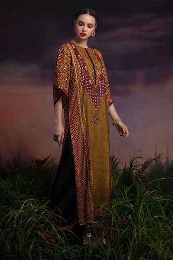 Rajdeep Ranawat_Green Silk Gayatri Printed Tunic_Online_at_Aza_Fashions