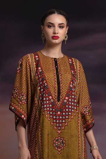 Shop_Rajdeep Ranawat_Green Silk Gayatri Printed Tunic_Online_at_Aza_Fashions