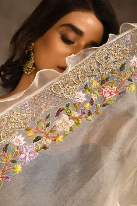 Shop_Radhika & Raghav_Blue Silk Organza Bead And Thread, Sequin Round Embroidered Cape Lehenga Set_Online_at_Aza_Fashions