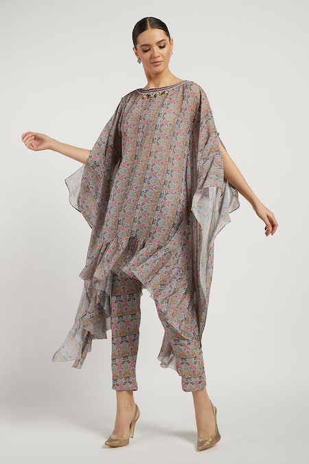 Buy Rabani & Rakha Blue Georgette Round Lana Kaftan Tunic And Pant Set Online at Aza Fashions Buy_Rabani & Rakha_Blue Georgette Round Lana Kaftan Tunic And Pant Set _Online_at_Aza_Fashions