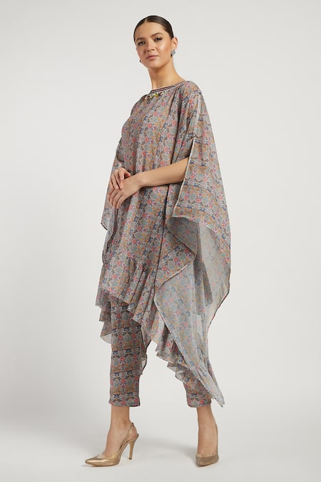 Shop Rabani & Rakha Blue Georgette Round Lana Kaftan Tunic And Pant Set Online at Aza Fashions Shop_Rabani & Rakha_Blue Georgette Round Lana Kaftan Tunic And Pant Set _Online_at_Aza_Fashions