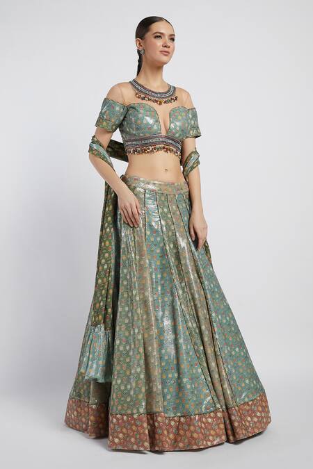 Rabani & Rakha Multi Color Georgette, Sheeting Round Rabia Printed Lehenga Set Online at Aza Fashions Rabani & Rakha_Multi Color Georgette, Sheeting Round Rabia Printed Lehenga Set _Online_at_Aza_Fashions