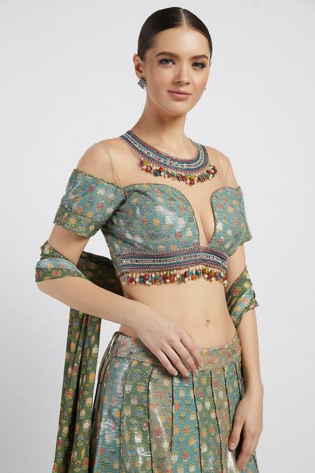 Shop Rabani & Rakha Multi Color Georgette, Sheeting Round Rabia Printed Lehenga Set Online at Aza Fashions Shop_Rabani & Rakha_Multi Color Georgette, Sheeting Round Rabia Printed Lehenga Set _Online_at_Aza_Fashions