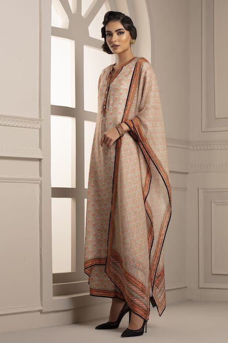 Rajdeep Ranawat_Grey Silk Band Collar Flared Kurta Set_Online_at_Aza_Fashions