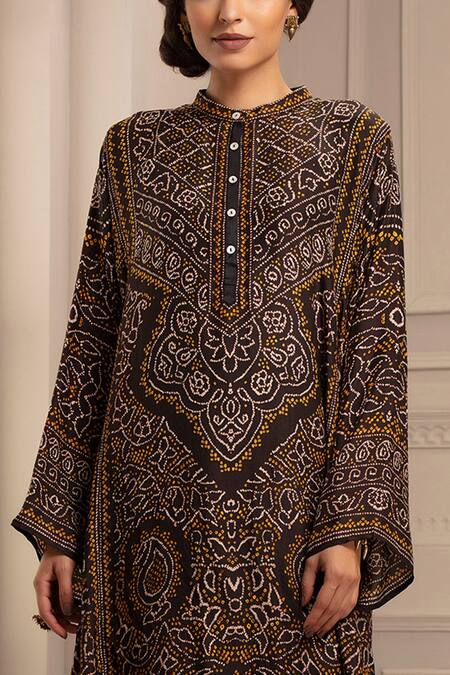 Buy_Rajdeep Ranawat_Black Silk Mandarin Collar Kurta And Pant Set_Online_at_Aza_Fashions